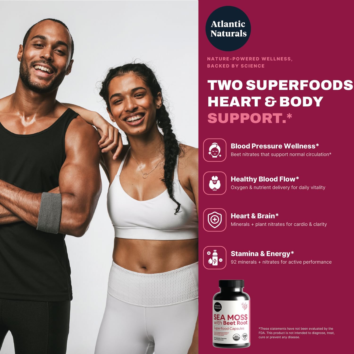 Atlantic Naturals Sea Moss con Remolacha Cápsulas - Suplemento Multivitamínico Premium - 120 cápsulas