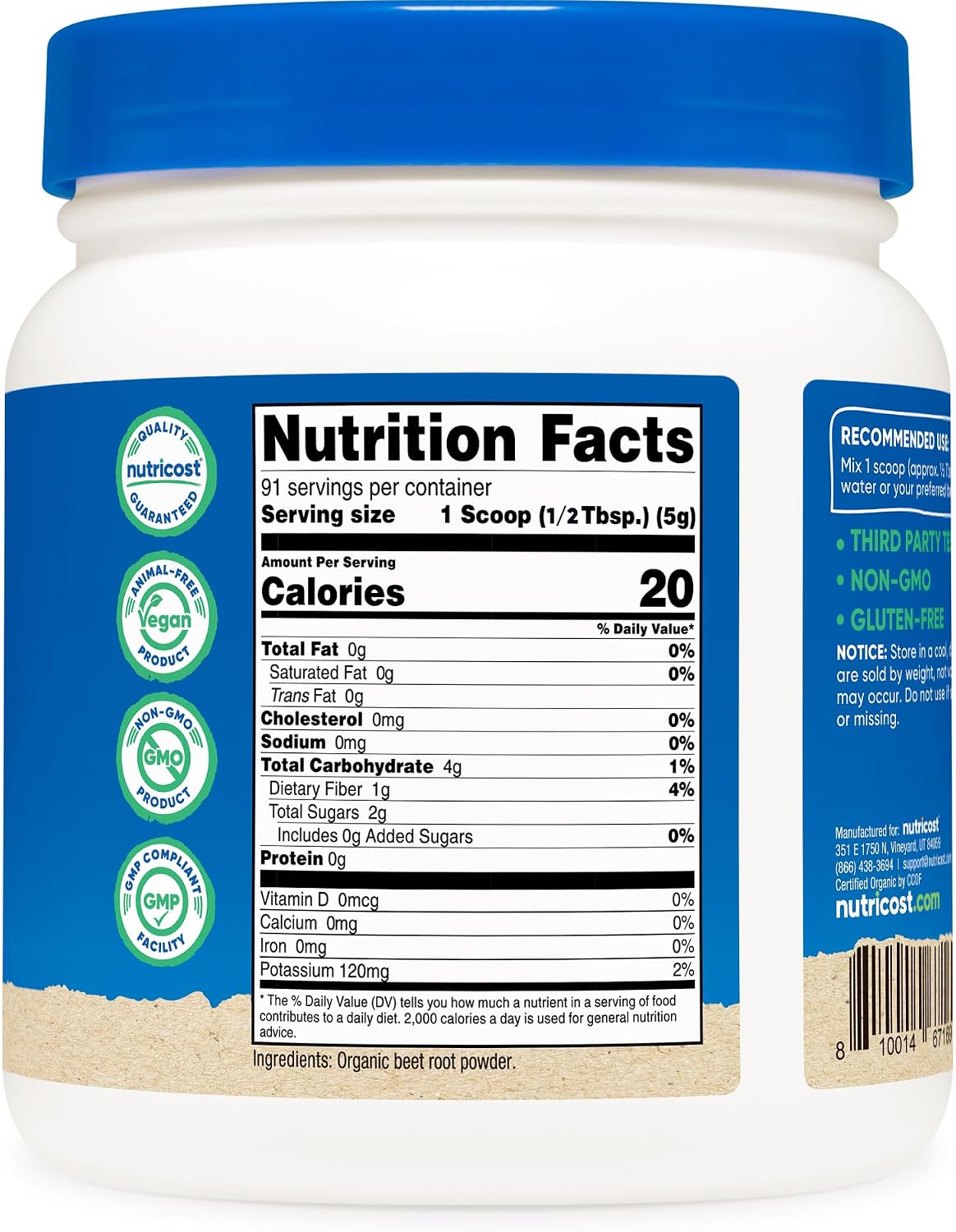 Nutricost Organic Beet Root Powder 1 LB - Vegan, Superfood, Certified USDA Organic