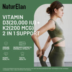 NaturElan Vitamina D3 K2 - 20.000 UI D3 + 200 mcg K2 (MK-7), 180 Cápsulas, Vegano, Sin Gluten