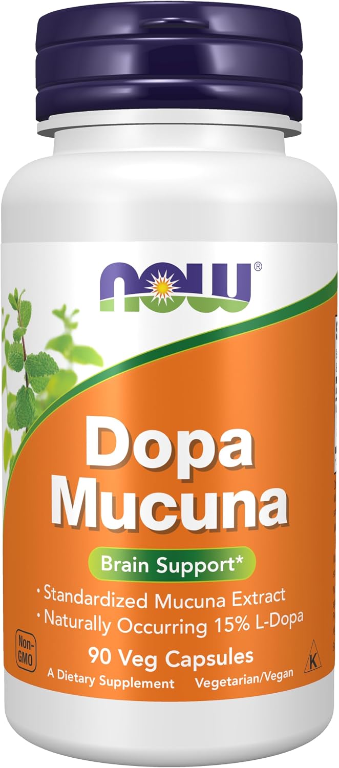 NOW Foods DOPA Mucuna, Extracto Estandarizado de Mucuna con L-Dopa (15% natural), 180 Cápsulas Vegetales