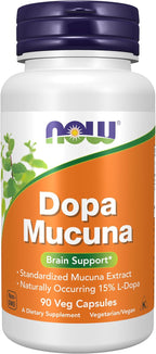 NOW Foods DOPA Mucuna, Extracto Estandarizado de Mucuna con L-Dopa (15% natural), 180 Cápsulas Vegetales
