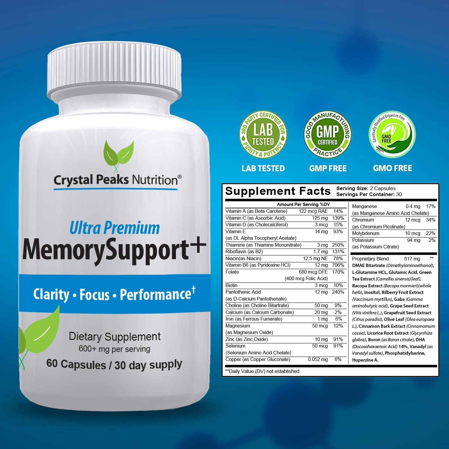 Memory Boost + Brain Support – Suplemento Nootrópico para Memoria, Concentración y Claridad Mental