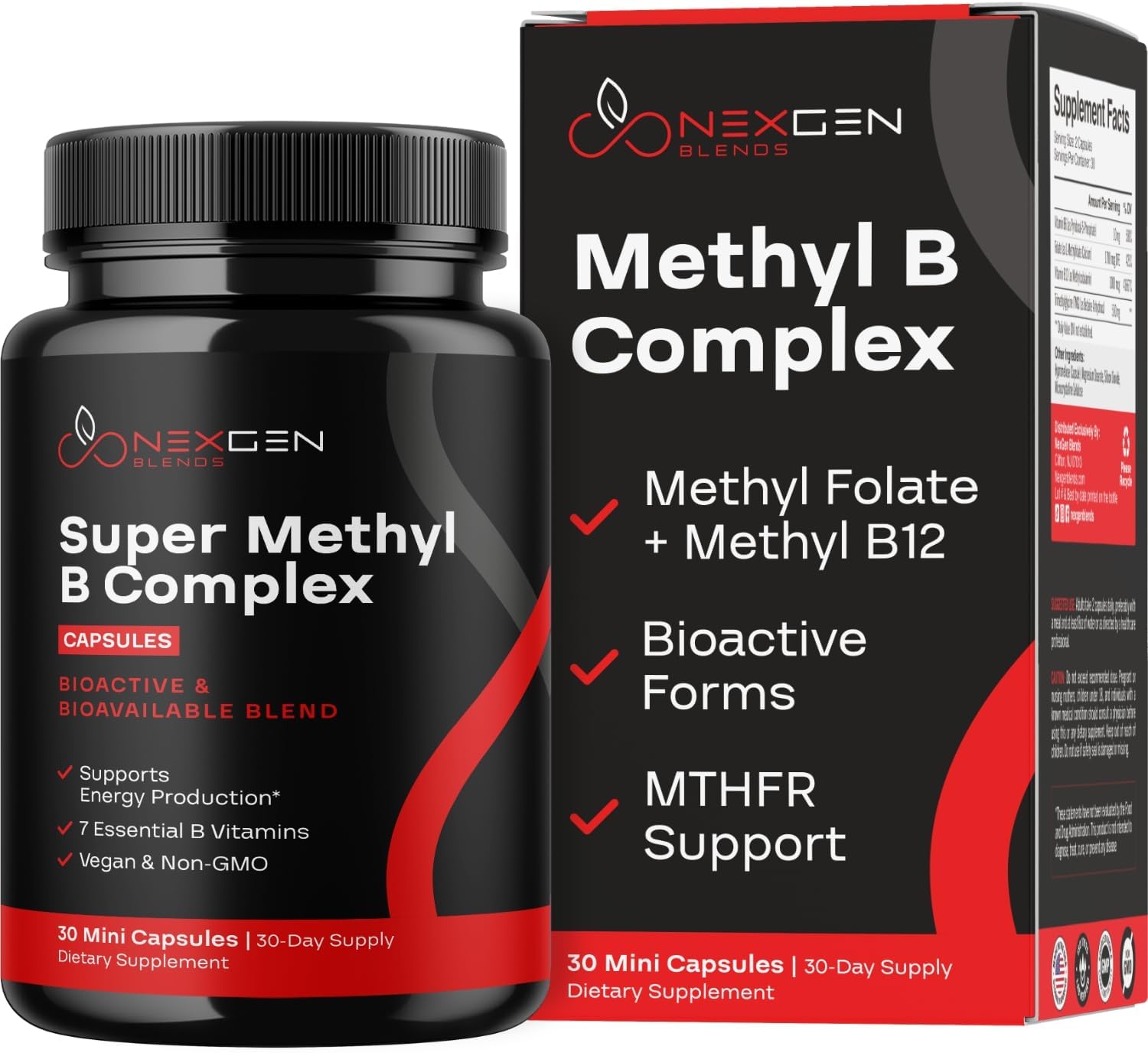 Complejo B Metilado - Suplemento de Vitaminas B con Metilfolato y Metilcobalamina, 30 Cápsulas