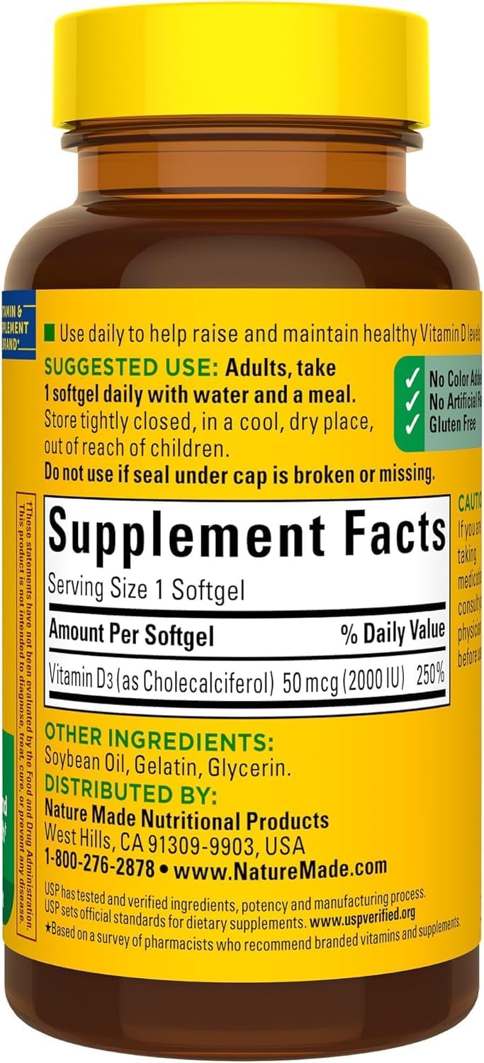 Nature Made Vitamina D 2.000 UI Cápsulas Blandas, 90 unidades