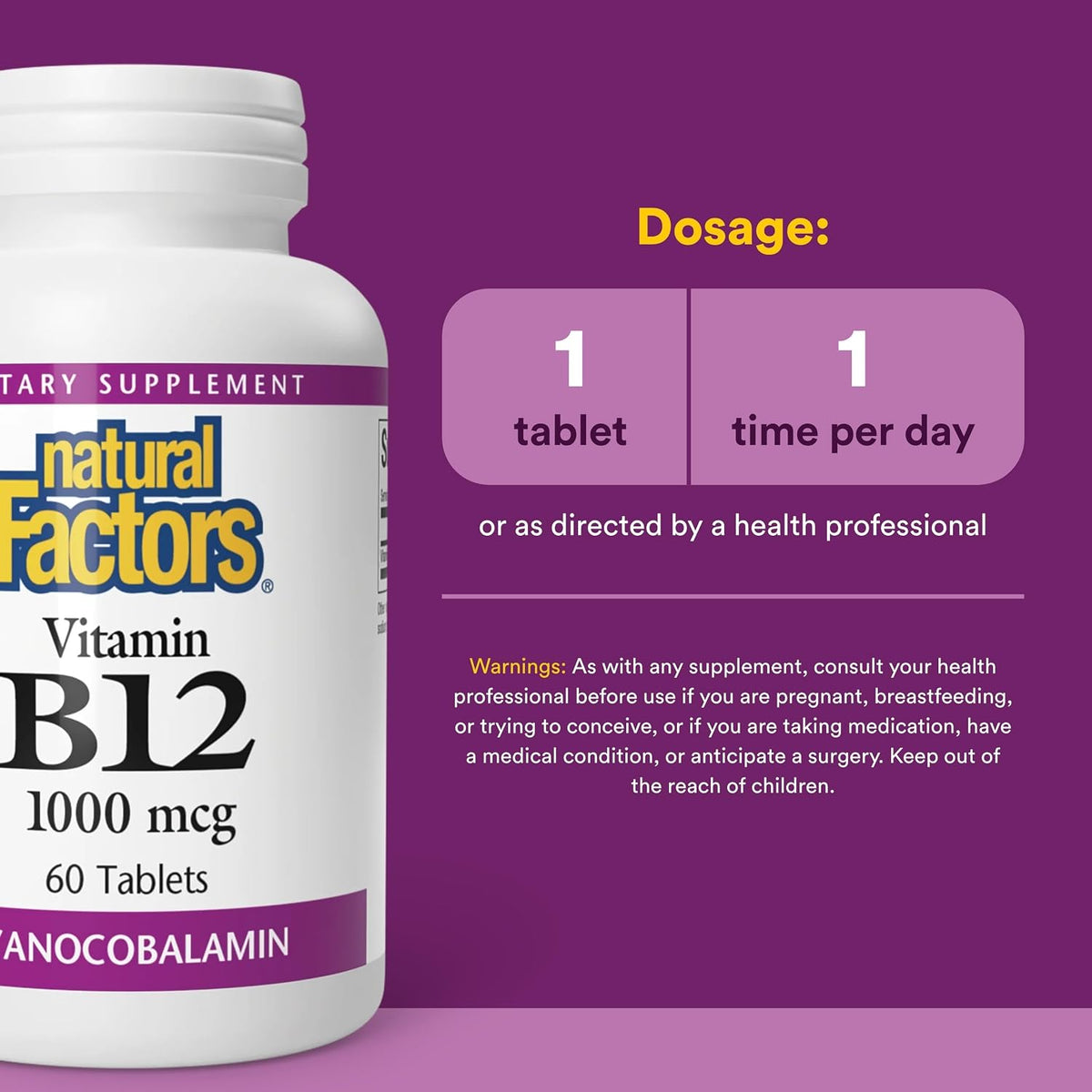 Natural Factors Vitamina B12 Cianocobalamina – Sistema nervioso: Favorece el funcionamiento del sistema nervioso. – Image 3