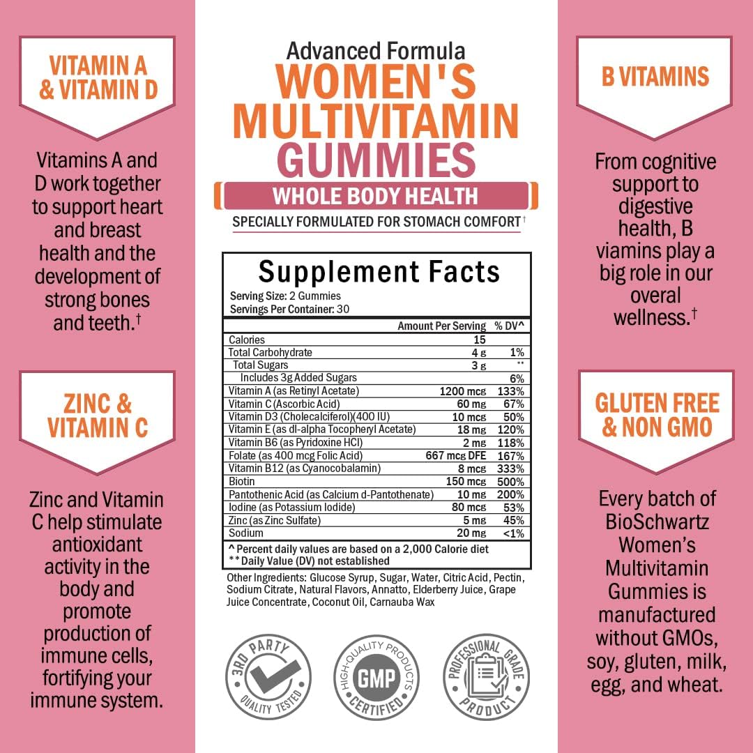 BioSchwartz Gomitas Multivitamínicas para Mujeres, Sabor a Bayas Mixtas, 60 Unidades
