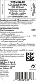Solgar Vitamin D3 (Cholecalciferol) 55 mcg (2200 IU), 100 Vegetable Capsules
