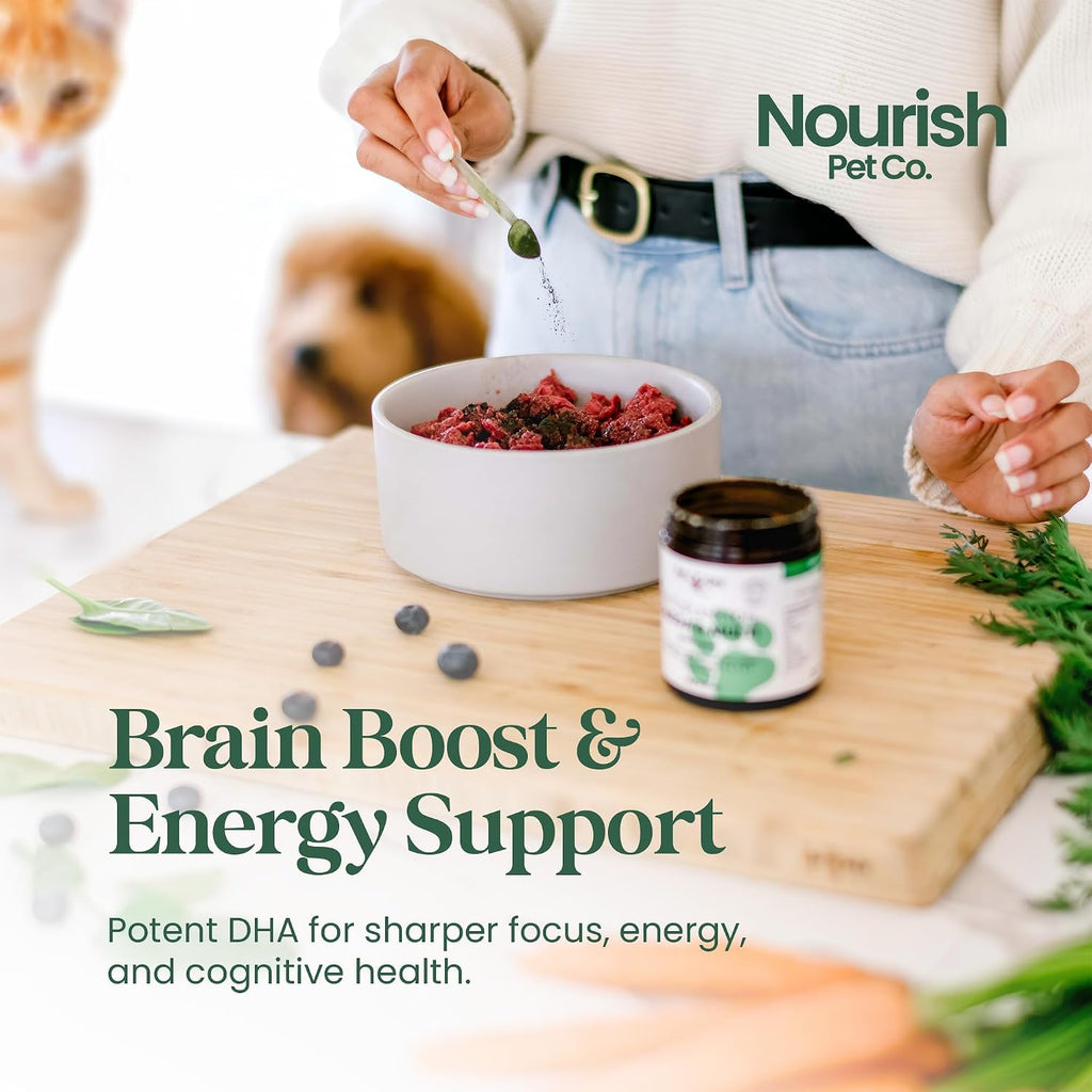 Nourish Pet Co. Fitoplancton Omega y Multivitamínico para Perros y Gatos – Suplemento de Omega-3 de Fitoplancton – Fórmula de Bienestar para Piel, Pelaje, Articulaciones, Equilibrio Inmune y Vitalidad 80g