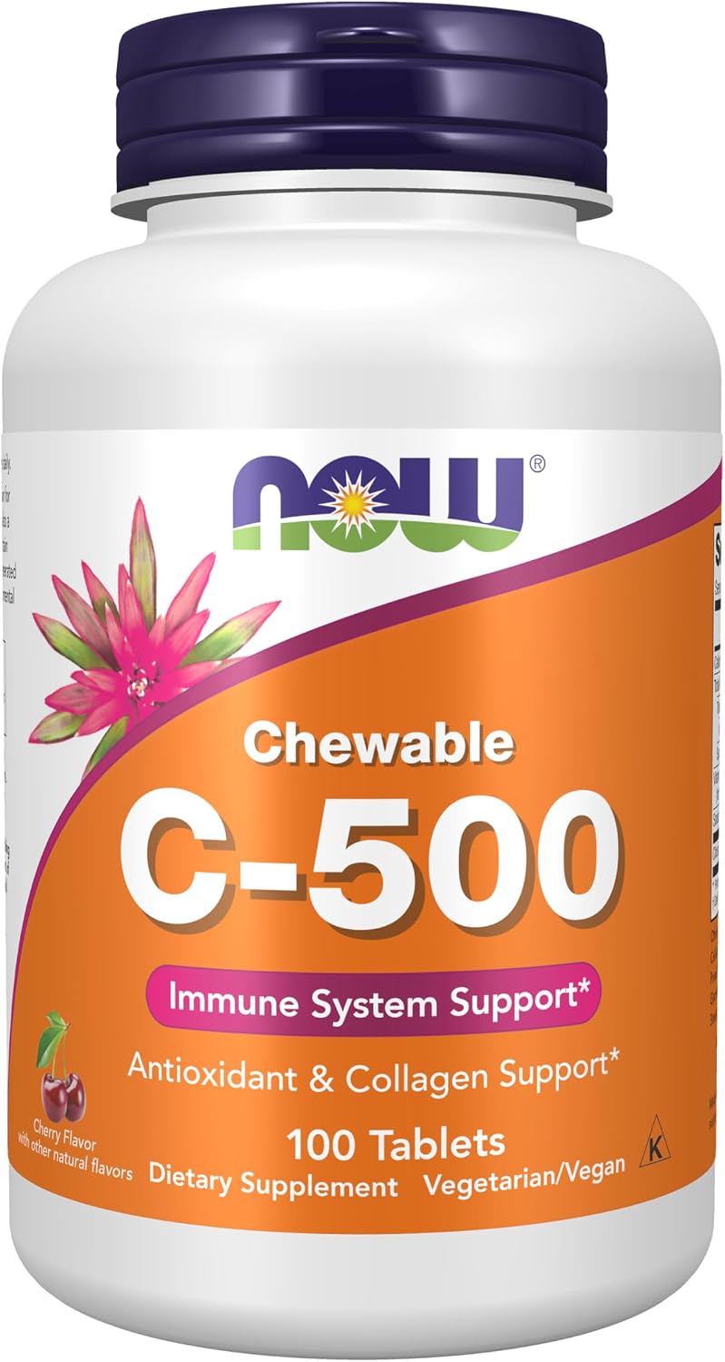 NOW Foods Vitamina C-500, 100 Comprimidos Masticables Sabor Naranja