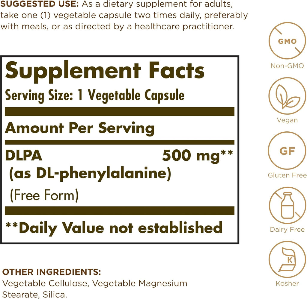 DLPA 500 mg Solgar 100 Cápsulas