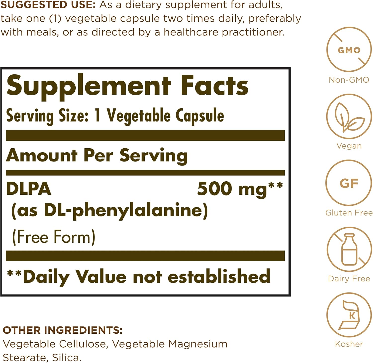 DLPA 500 mg Solgar 100 Cápsulas