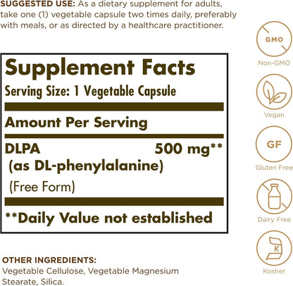 DLPA 500 mg Solgar 100 Cápsulas – Image 2