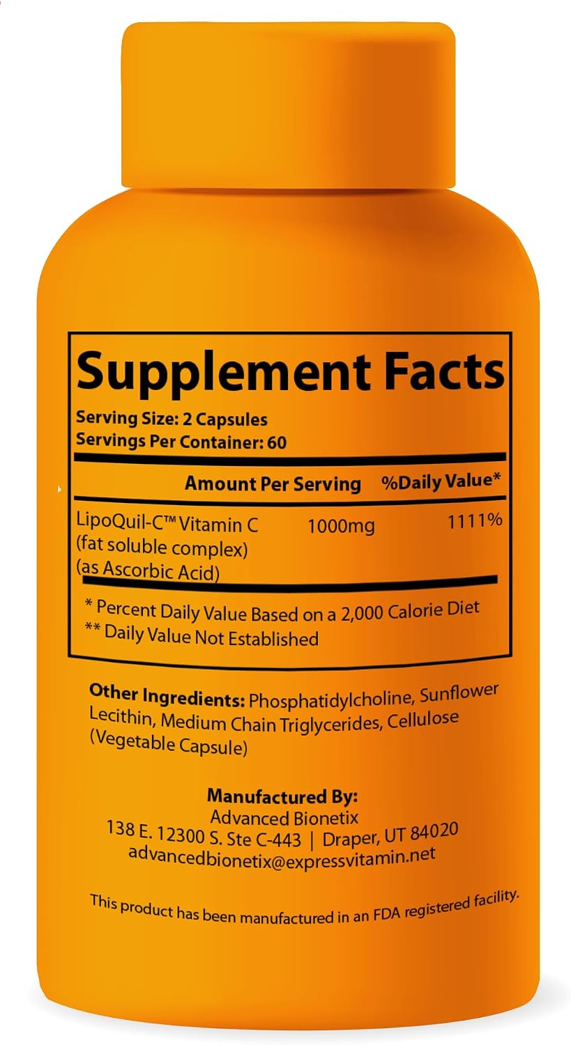 Advanced Bionetix Liposomal Vitamin C - 120 Cápsulas de 1000 mg - LipoQuil-C™ Tecnología de Absorción Mejorada