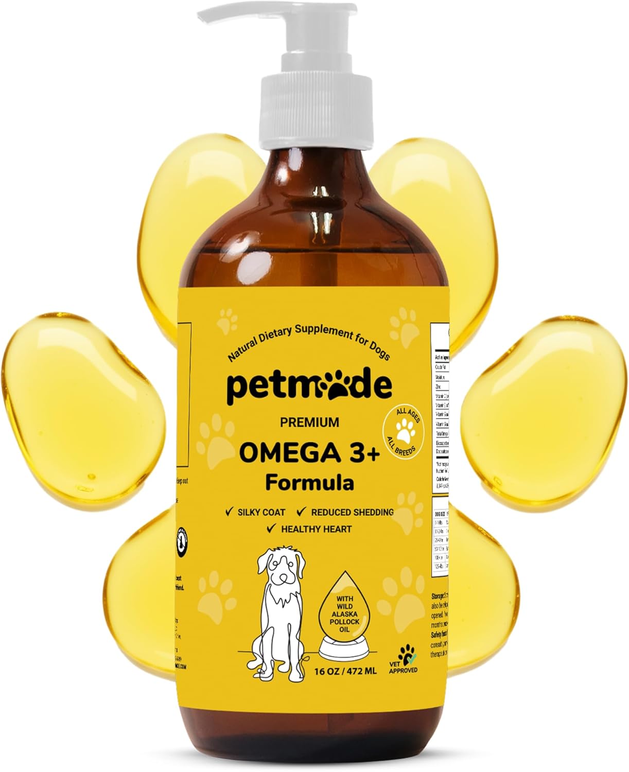 Omega 3 para Perros con Aceite de Abadejo de Alaska - Suplemento de Piel y Pelaje - 473 ml