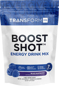 TransformHQ Boost Shot - Bebida en polvo con cafeína y vitaminas B, Blue Raspberry, 7 sobres