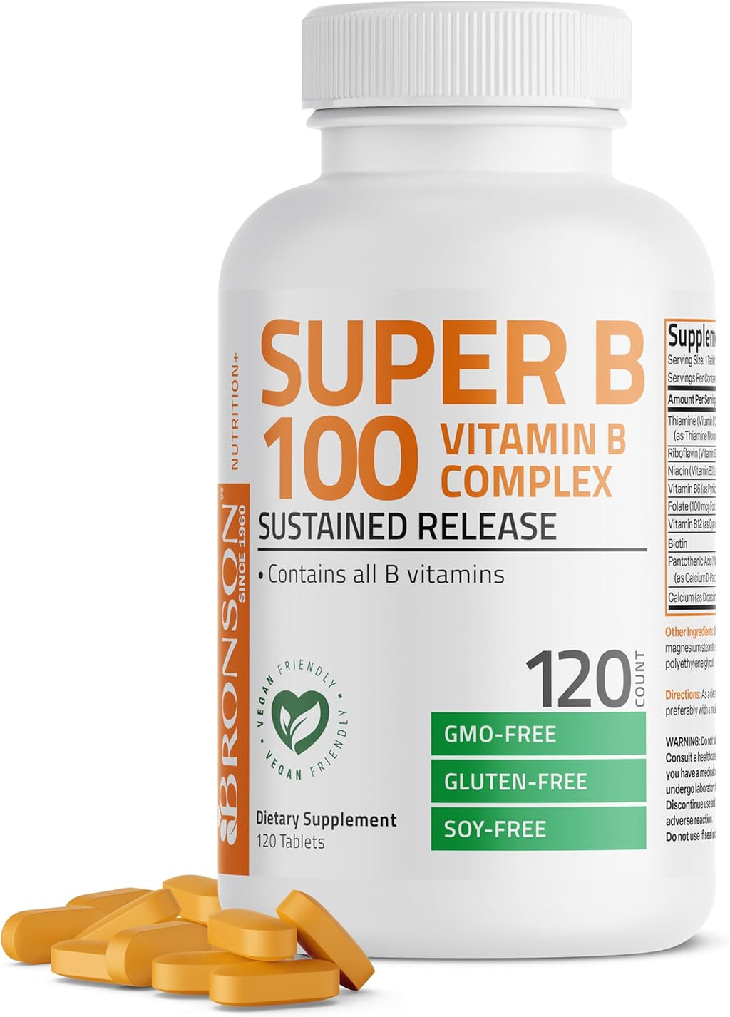 Bronson Super B 100 Complete B Complex with Sustained Release - 250 Tablets