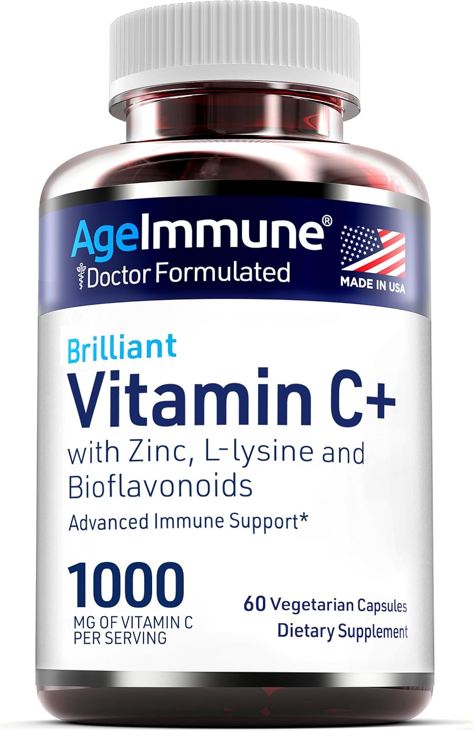 AgeImmune Vitamina C 1000mg + L-Lisina, Zinc y Bioflavonoides