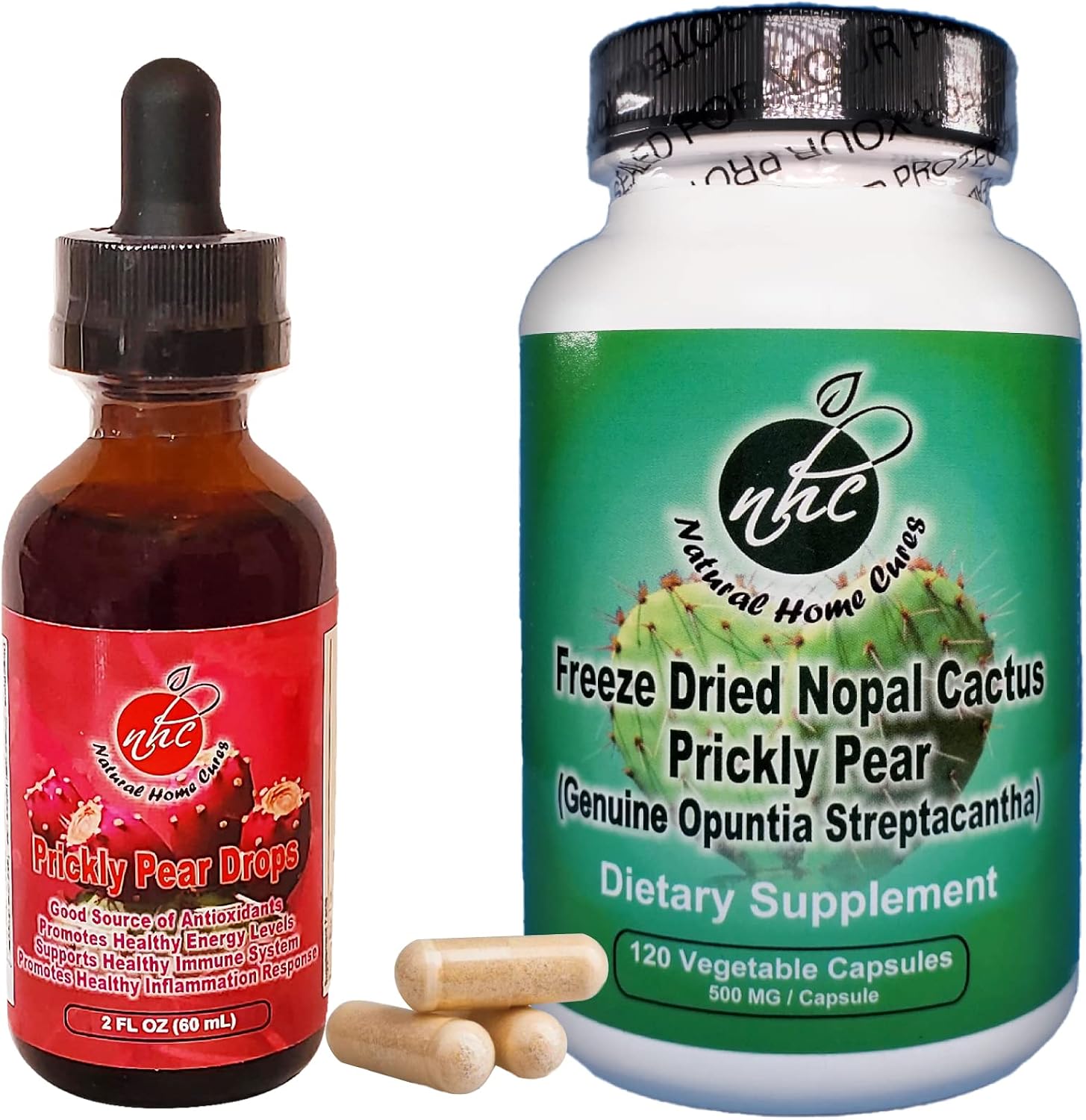 Nopal Cactus Capsules and Prickly Pear Drops Combo, 120 cápsulas + 60 ml