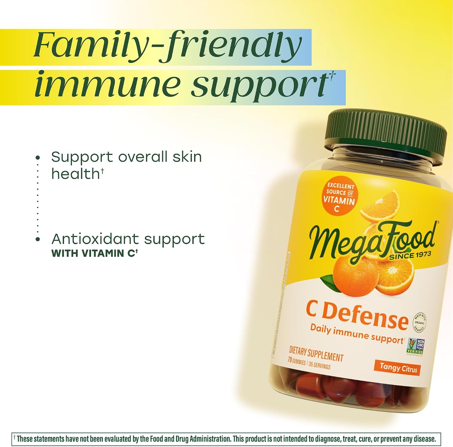 MegaFood C Defense - Gomitas de vitamina C con alimentos reales, sabor cítrico, 70 uds.