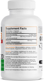 Bronson Vitamina K2 (MK7) con D3, 10.000 UI D3 + 120 mcg K2 MK-7, 120 Cápsulas