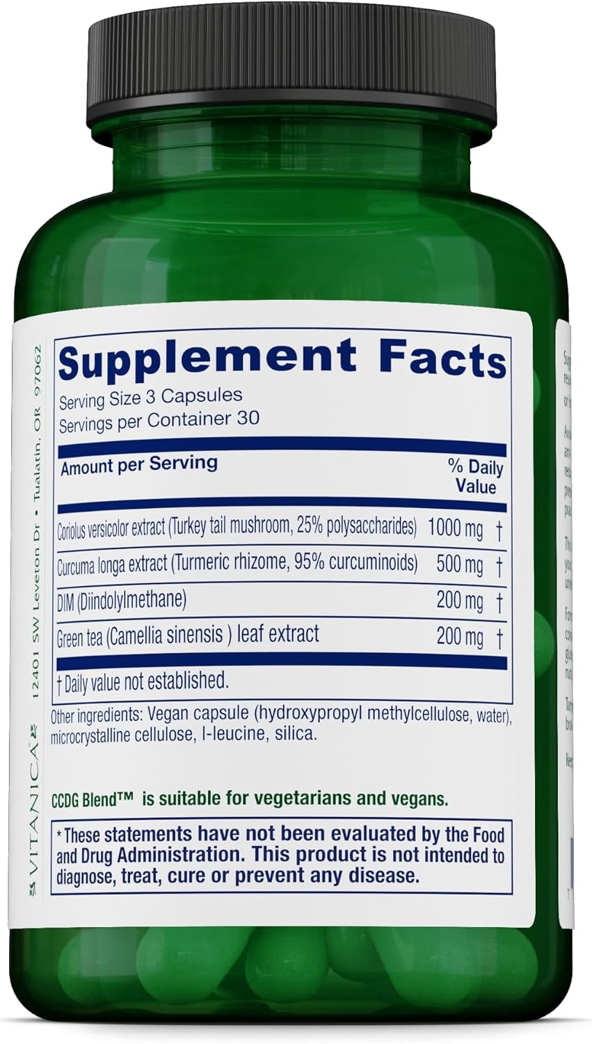 Vitanica CCDG Blend - Suplemento con Té Verde, Cúrcuma, DIM y Cola de Pavo - Apoyo Inmunitario y Antioxidante - Vegano - 90 Cápsulas