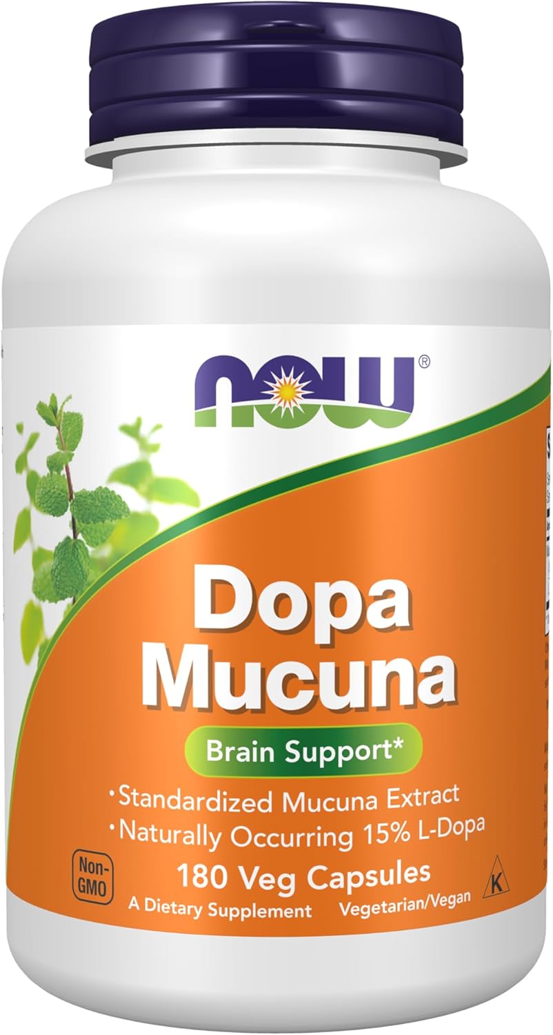 NOW Supplements, DOPA Mucuna, Extracto Estandarizado de Mucuna con 15% L-Dopa Natural, 90 Cápsulas Veganas