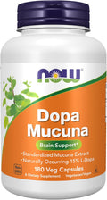 NOW Foods DOPA Mucuna, Extracto Estandarizado de Mucuna con L-Dopa (15% natural), 180 Cápsulas Vegetales