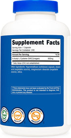 Nutricost N-Acetilcisteína (NAC) 600mg, 240 Cápsulas Vegetarianas - Vegano, Sin OGM, Sin Gluten