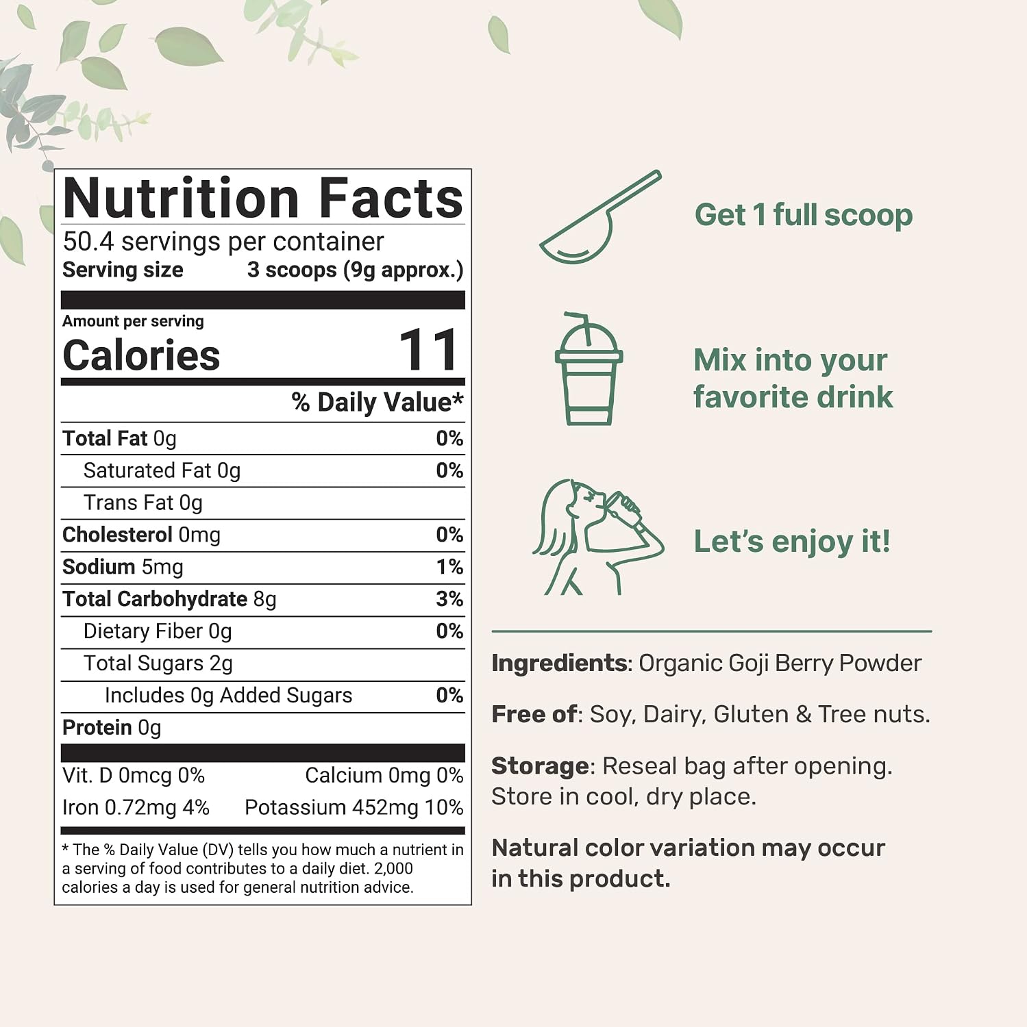 Organic Goji Powder, 453 g (16 oz) | Freeze-Dried Berries | Sulfate and Additive Free | Vegan