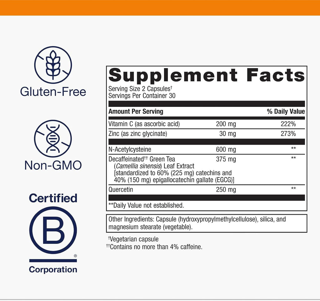 Metagenics Immune Active - Quercetina, NAC, Zinc, EGCG y Vitamina C - 60 Cápsulas