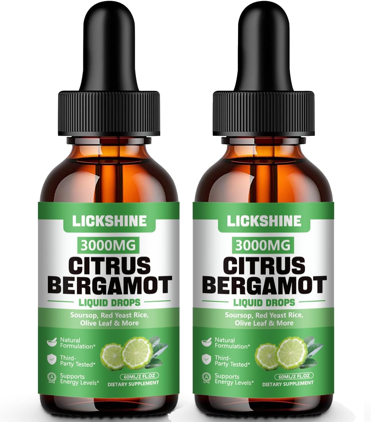 lickshine 2 Pack Gotas Líquidas de Bergamota Cítrica 3000 mg - Alta Absorción - Suplemento Antioxidante y para el Sistema Inmunitario, 2 x 118 ml
