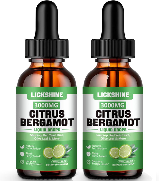 lickshine 2 Pack Gotas Líquidas de Bergamota Cítrica 3000 mg - Alta Absorción - Suplemento Antioxidante y para el Sistema Inmunitario, 2 x 118 ml