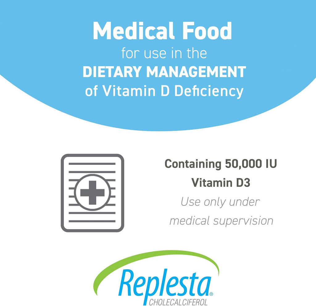 Replesta 50,000 IU Vitamina D3 (Colecalciferol) - Comprimidos Masticables Semanales Sabor Naranja - 8 Unidades