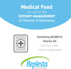 Replesta 50,000 IU Vitamina D3 (Colecalciferol) - Comprimidos Masticables Semanales Sabor Naranja - 8 Unidades