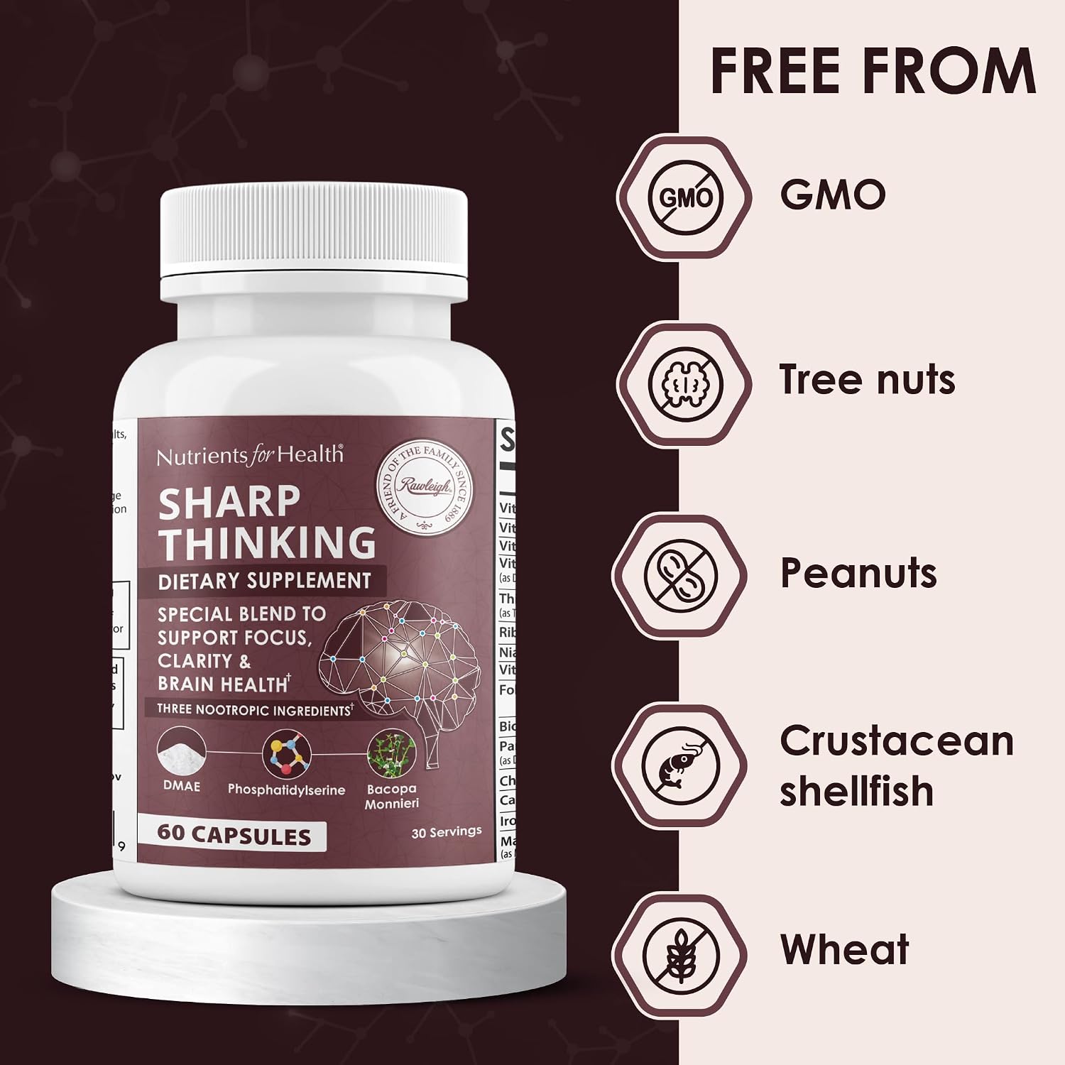Rawleigh Sharp Thinking - 60 Cápsulas, Suplemento para el Cerebro con Nootrópicos, DMAE, Fosfatidilserina y Vitaminas