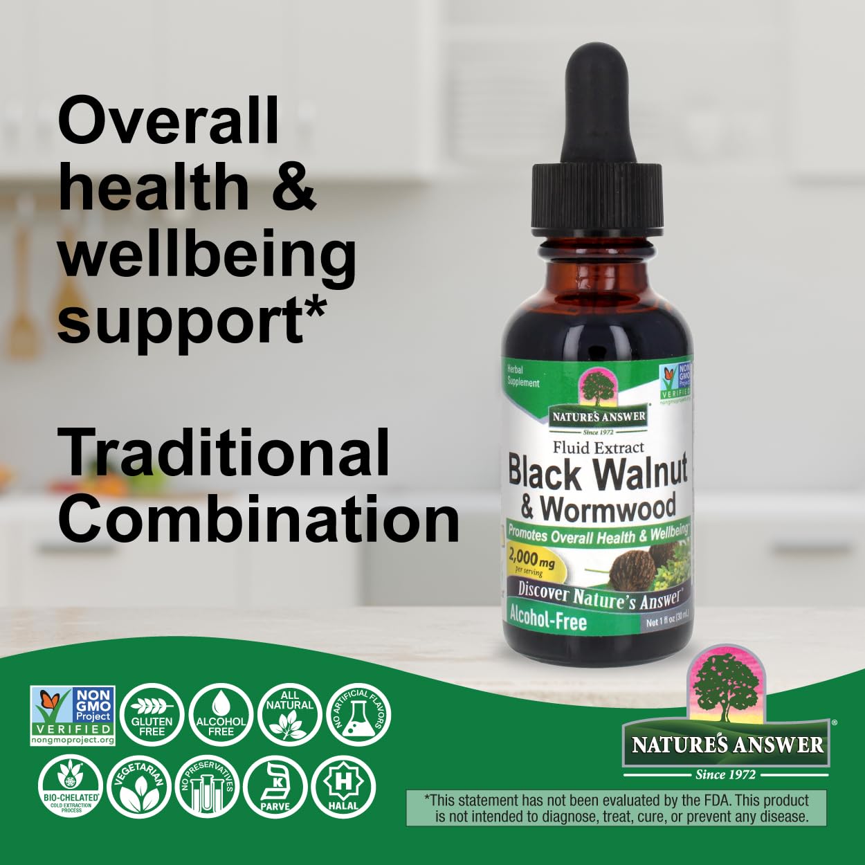 Nature's Answer Black Walnut and Wormwood Complex - Extracto Líquido Super Concentrado 2000 mg - Vegano, Sin Gluten, Sin Alcohol - 1 Fl Oz (Pack de 2)