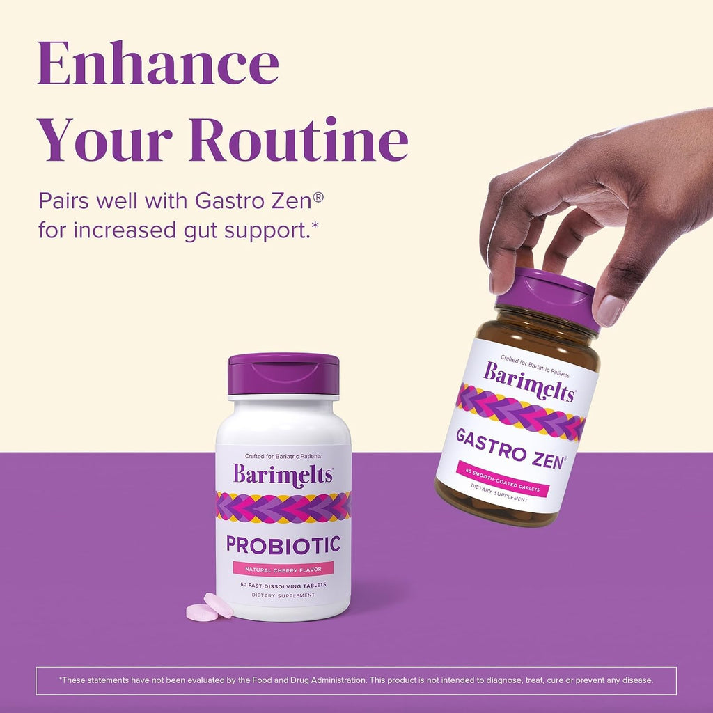 BariMelts Probiotic, 5 Billion CFU - 60 Rapid Dissolve Tablets (2-Month Supply) - Sugar-Free Probiotic for Women, Supports Gut Health after Bariatric Surgery, Natural Cherry Flavor