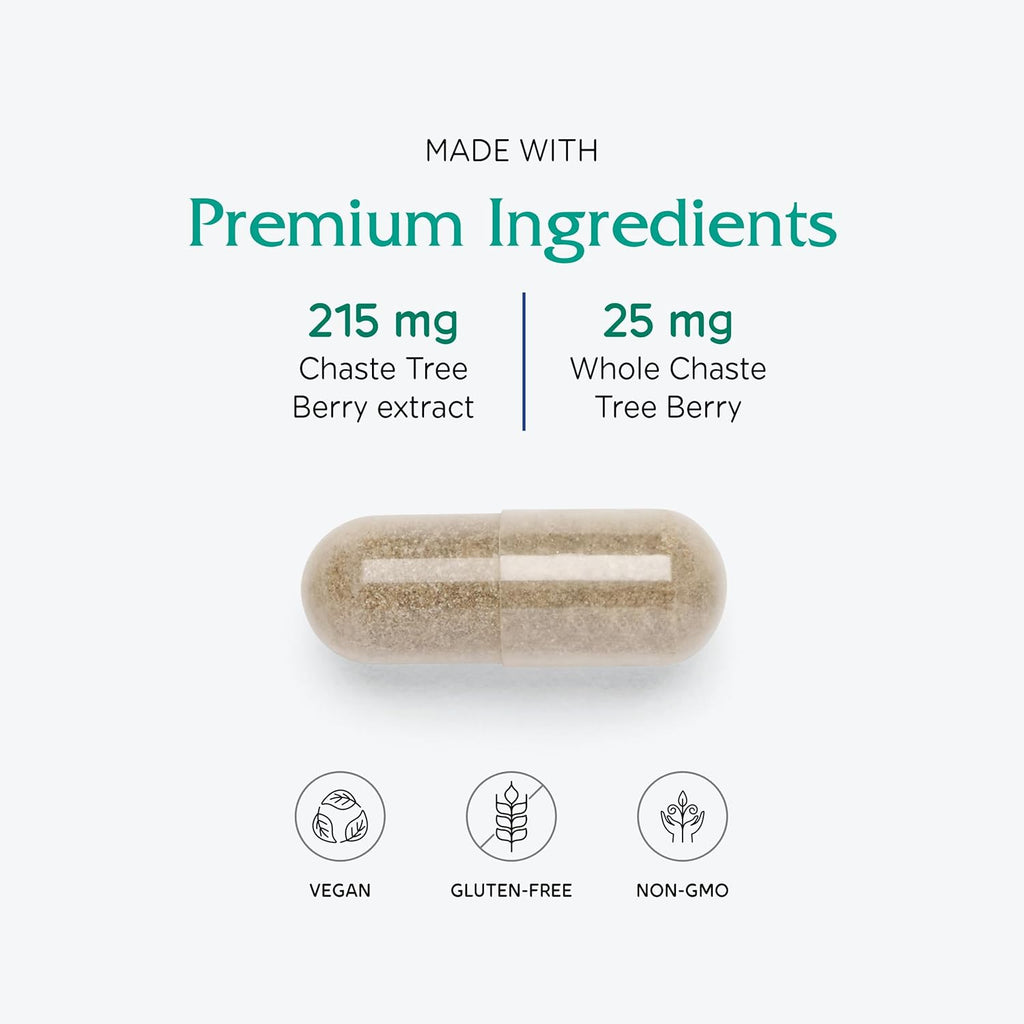 Vitanica, Baya del Árbol Casto (Sauzgatillo), Extracto de Vitex Plus, Vegano, 60 Cápsulas