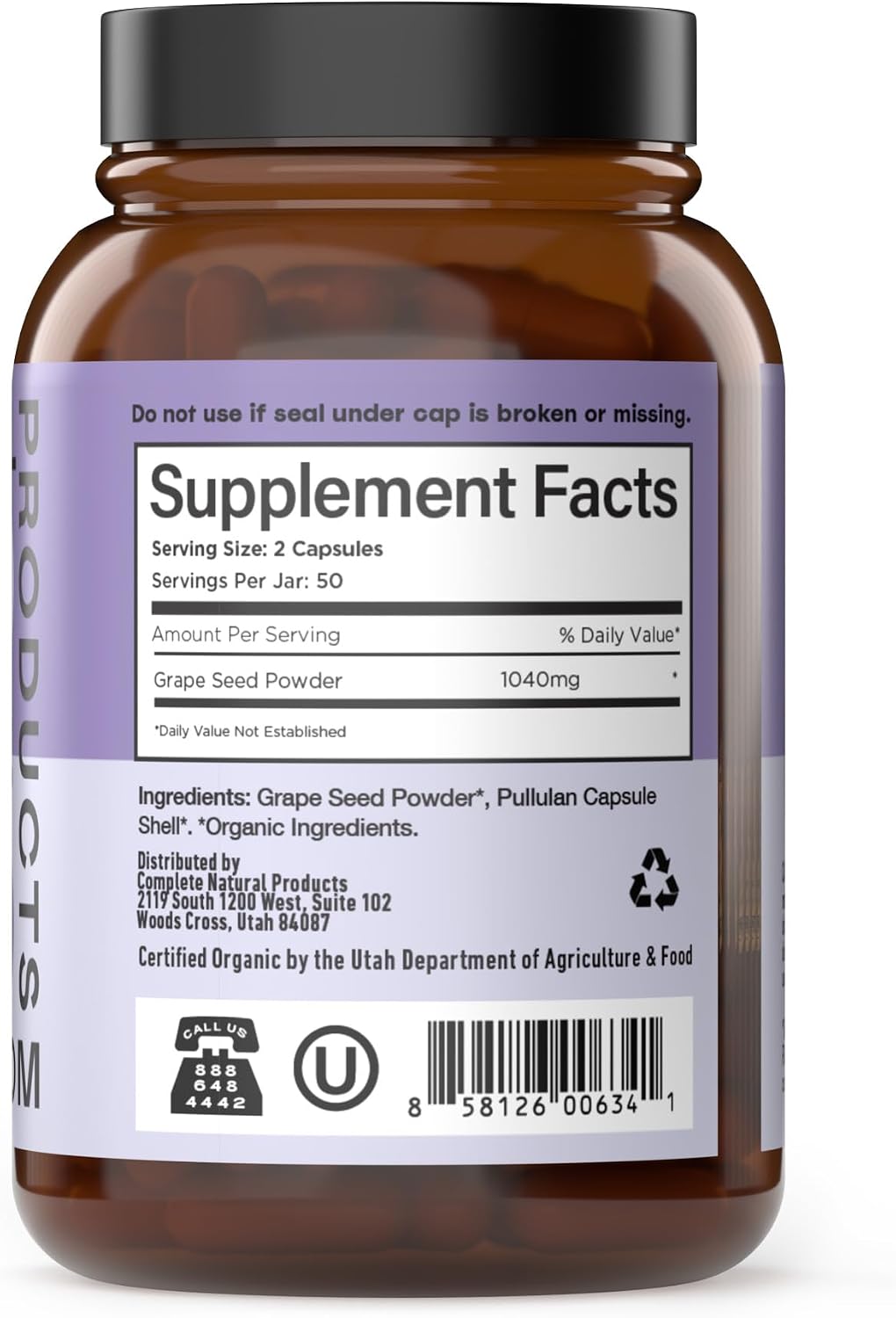 Cápsulas de Semilla de Uva Ecológicas – 520mg, 100 Cápsulas – Antioxidantes Polifenoles y OPC