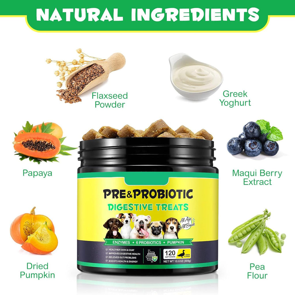 Probióticos para Perros con Enzimas Digestivas - 120 Masticables Sabor a Pato