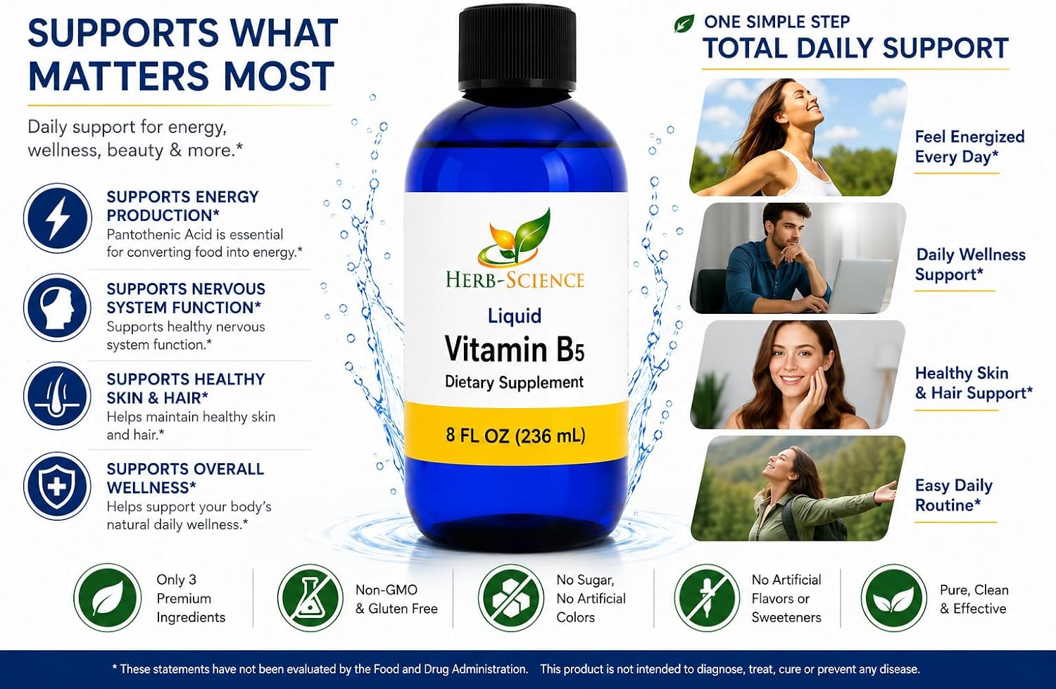 Líquido de Vitamina B5 (Ácido Pantoténico) – 192 Dosis – Alta Absorción – Vegano, Sin Alcohol, Sin OGM – 236 ml
