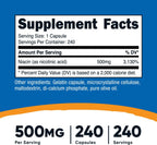 Nutricost Niacin (Vitamin B3) 500mg, 240 Capsules - Niacin Flush