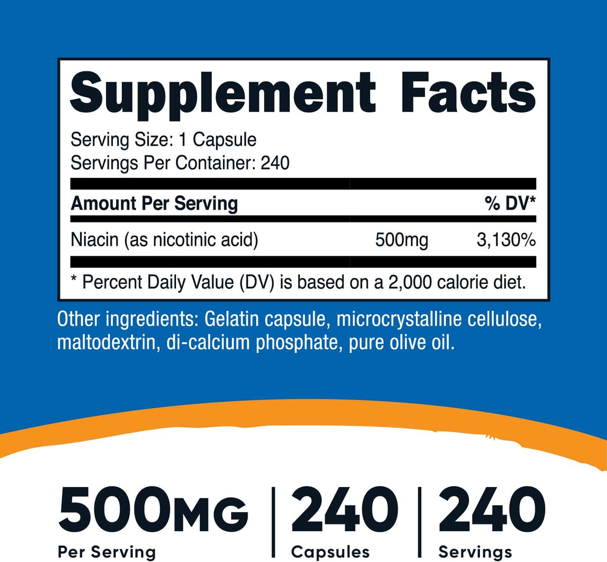 Nutricost Niacina (Vitamina B3) 500mg, 240 – La niacina contribuye al funcionamiento normal del sistema nervioso. – Image 2