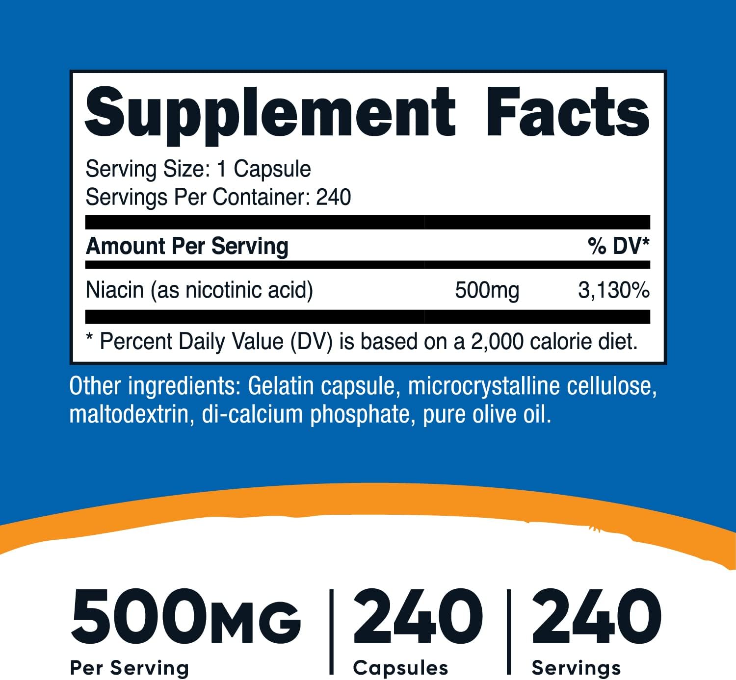 Nutricost Niacin (Vitamin B3) 500mg, 240 Capsules - Niacin Flush
