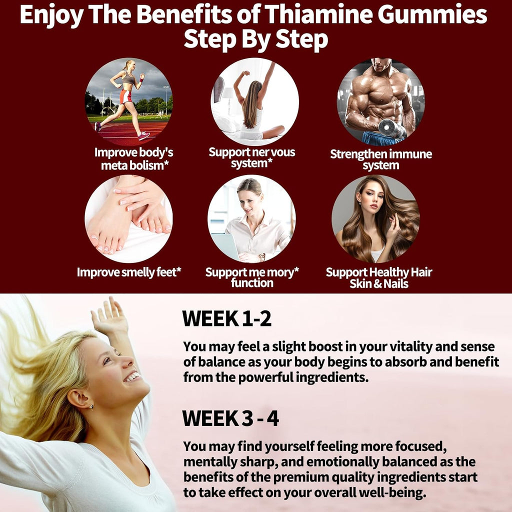 OALSE Gominolas de Tiamina Vitamina B1 - 500mg, Veganas, Sin Azúcar, Sabor a Bayas Mixtas, 60 Unidades