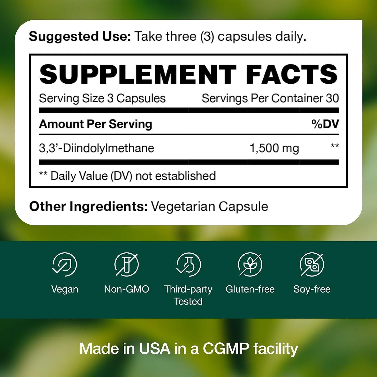 DIM Supplement 500mg - Diindolylmethane – Vegano, Non-GMO, Sin Gluten - 90 Cápsulas
