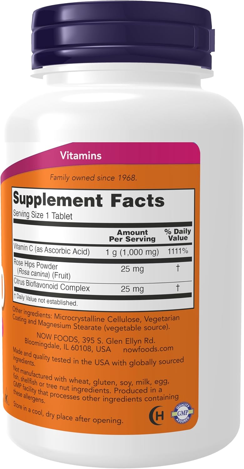 NOW Foods Vitamina C 1000 mg con Escaramujo y Bioflavonoides, 100 Comprimidos