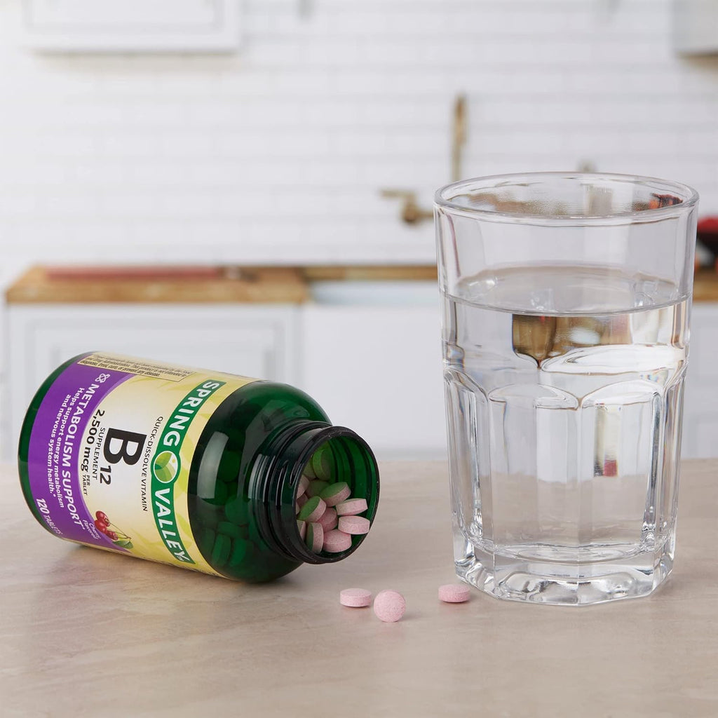 Spring Valley Vitamina B12 2500 mcg Comprimidos de Disolución Rápida, 120 Comprimidos