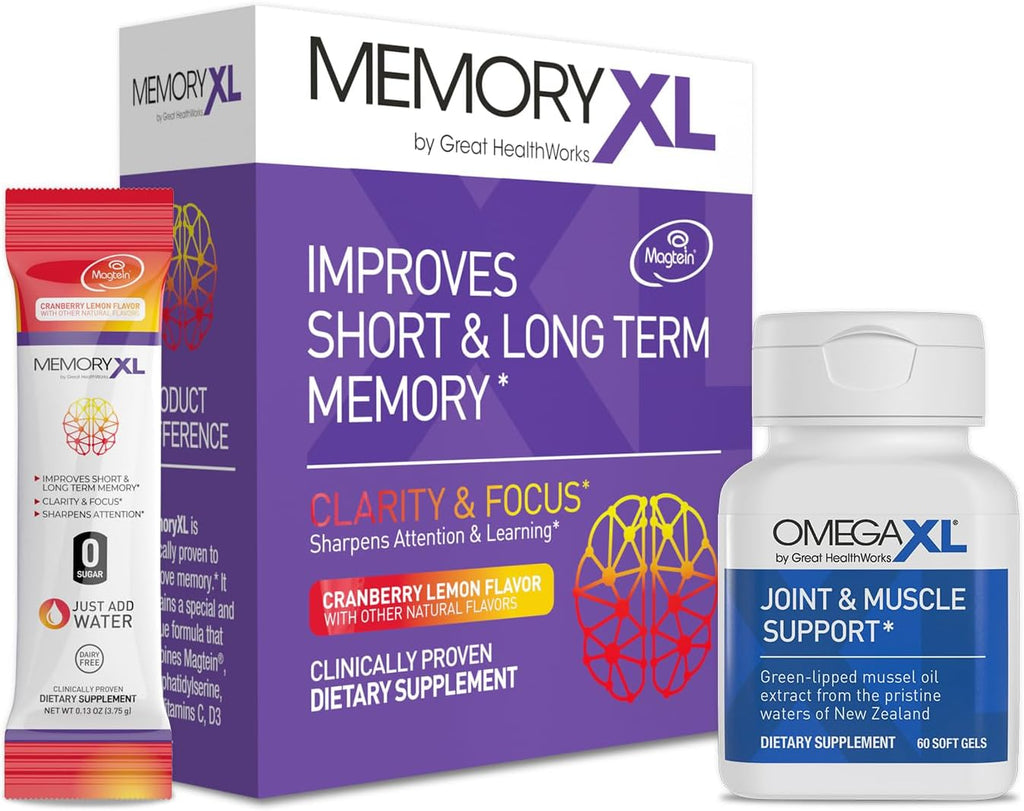 OmegaXL Joint Support, 60 Cápsulas + MemoryXL, 30 Sticks Sabor Arándano Limón