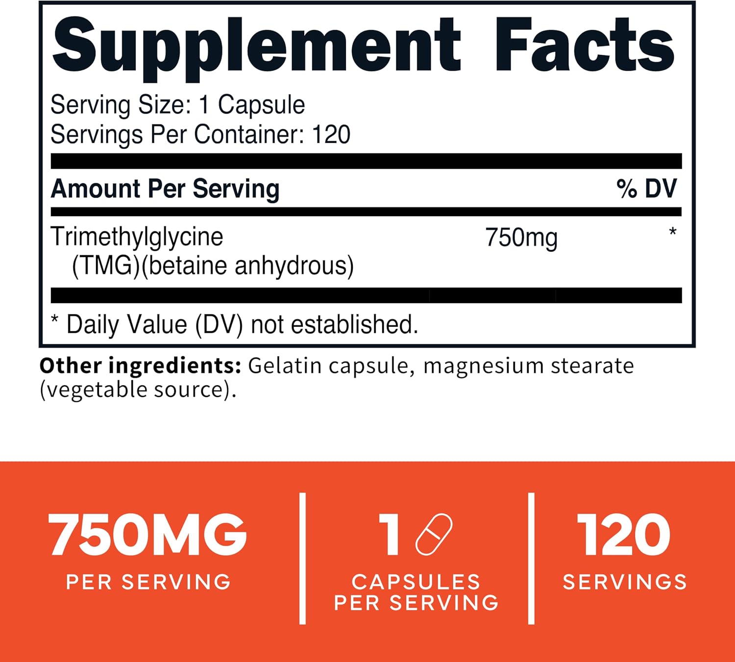 Type Zero Clean TMG Trimethylglycine Cápsulas (120 dosis) - No transgénicos, Sin gluten